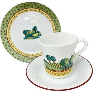 Corelle Landscape Coffee Tea Cup Saucer & Salad Dessert Plate Retired
